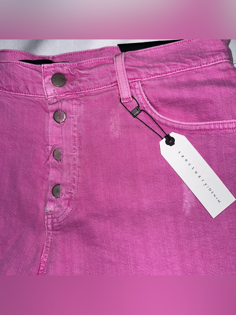 Sanctuary Denim shorts size 30 distressed Pink Wild Cherry Weekender shorts NWT - Picture 2 of 9